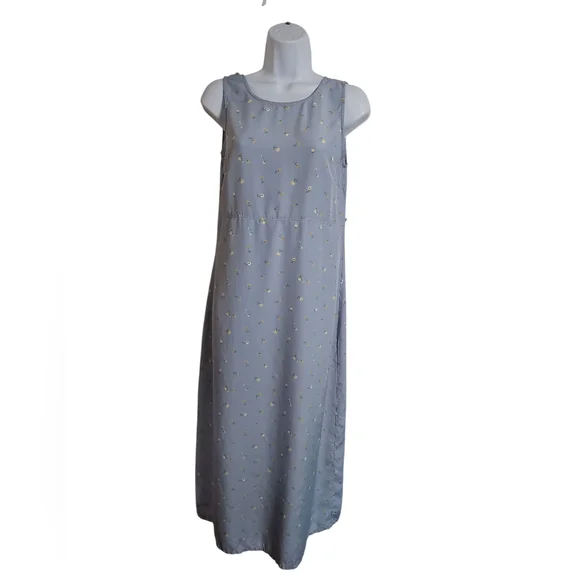 GAP Womens Size 6 Midi Dress Blue Floral Rayon Cottagecore Vintage Summer Boho - Picture 2 of 7